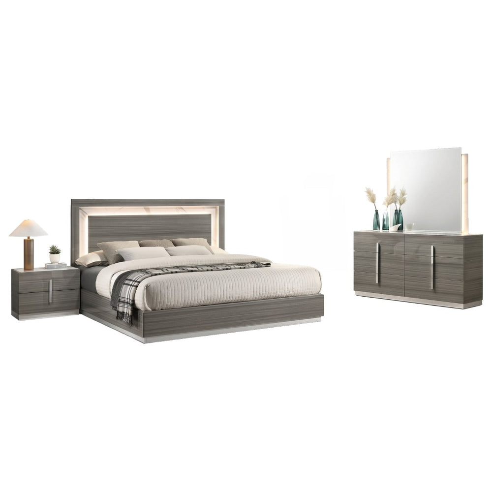 English Elm Altima Queen Bedroom Set Faux Marble Led Headboard Gray Maple Lacquer Finish B009S02370