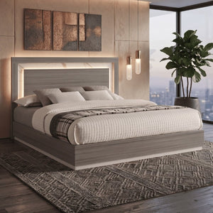 English Elm Altima King Bedroom Set LED Headboard Marble Accents Gray Maple Lacquer Finish B009S02371