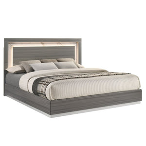 English Elm Altima King Bedroom Set LED Headboard Marble Accents Gray Maple Lacquer Finish B009S02371