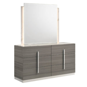 English Elm Altima King Bedroom Set LED Headboard Marble Accents Gray Maple Lacquer Finish B009S02371