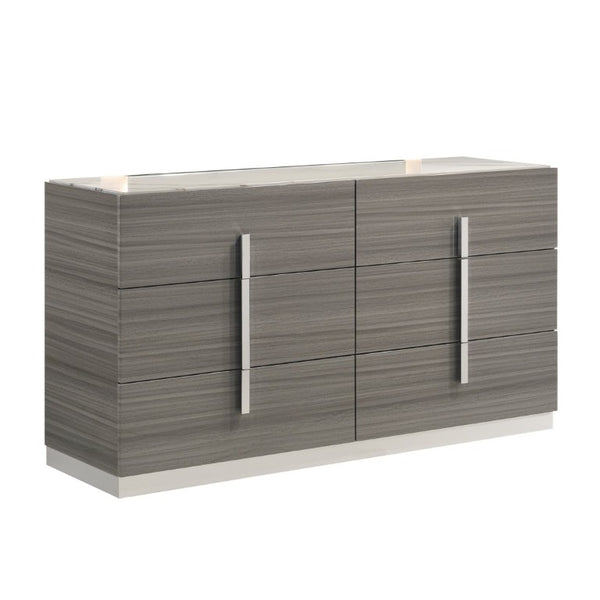 English Elm Altima King Bedroom Set LED Headboard Marble Accents Gray Maple Lacquer Finish B009S02371
