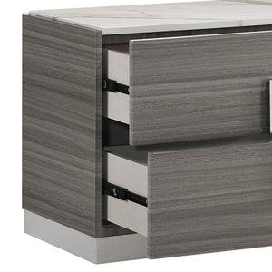 English Elm Altima King Bedroom Set LED Headboard Marble Accents Gray Maple Lacquer Finish B009S02371