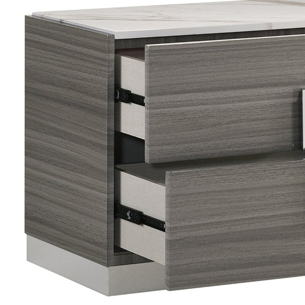 English Elm Altima King Bedroom Set LED Headboard Marble Accents Gray Maple Lacquer Finish B009S02371