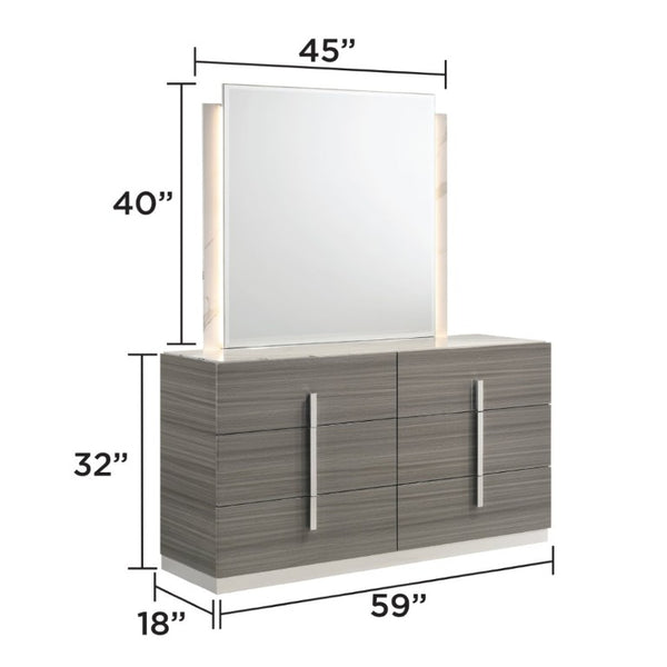 English Elm Altima King Bedroom Set LED Headboard Marble Accents Gray Maple Lacquer Finish B009S02371