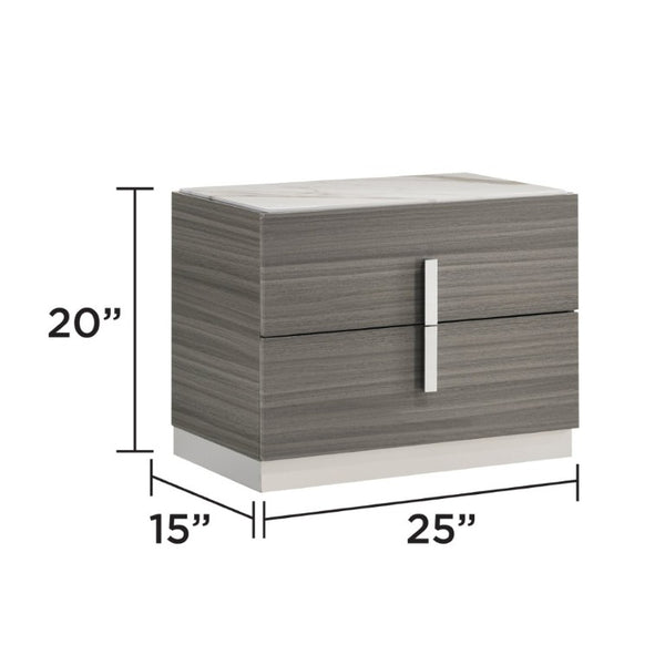 English Elm Altima King Bedroom Set LED Headboard Marble Accents Gray Maple Lacquer Finish B009S02371