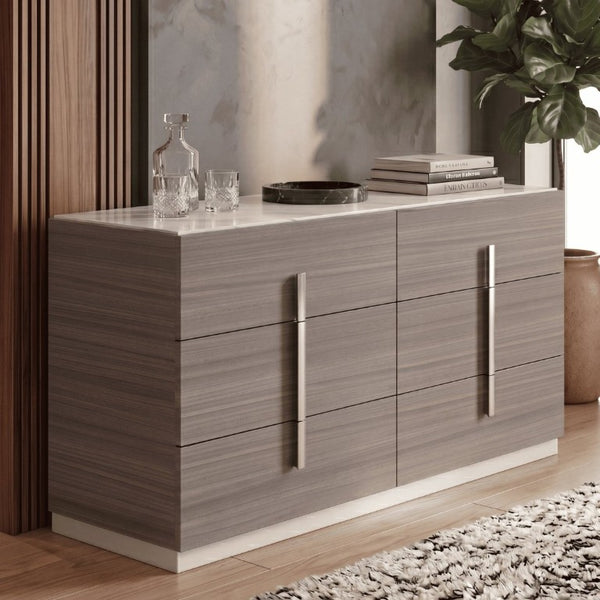 English Elm Altima King Bedroom Set LED Headboard Marble Accents Gray Maple Lacquer Finish B009S02371