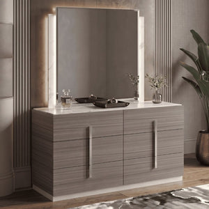 English Elm Altima King Bedroom Set LED Headboard Marble Accents Gray Maple Lacquer Finish B009S02371