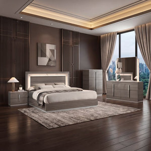 English Elm Altima Queen Bedroom Set with Led Headboard Marble Accents and Gray Maple Finish B009S02372