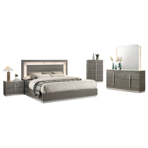 English Elm Altima King Bedroom Set with Led Headboard Marble Accents and Gray Maple Lacquer Finish B009S02373