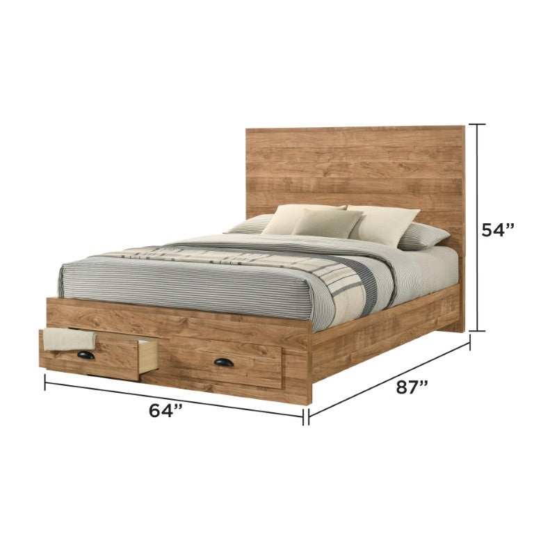 English Elm Montana Queen Storage Bed with 2 Built-In Drawers Warm Oak Panel Wood Frame Rustic Brown B009S02375