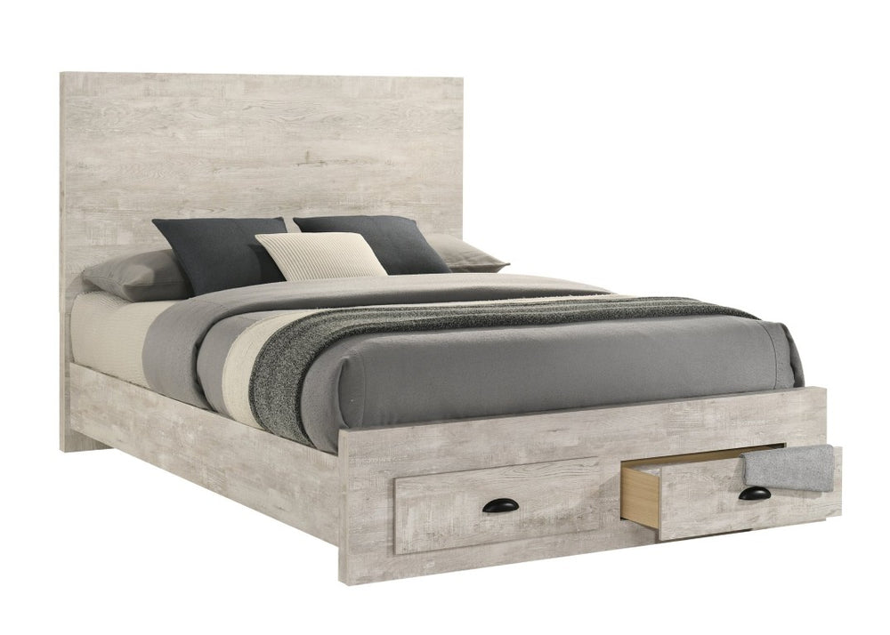English Elm Montana King Panel Storage Bed Warm Oak Finish Two Drawers Modern Bedroom Frame Natural B009S02384
