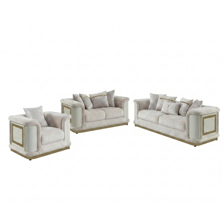 English Elm Bona Contemporary Gray Sofa and Loveseat Set with Gold Steel Accents Diamond Texture 3-Piece B009S02393