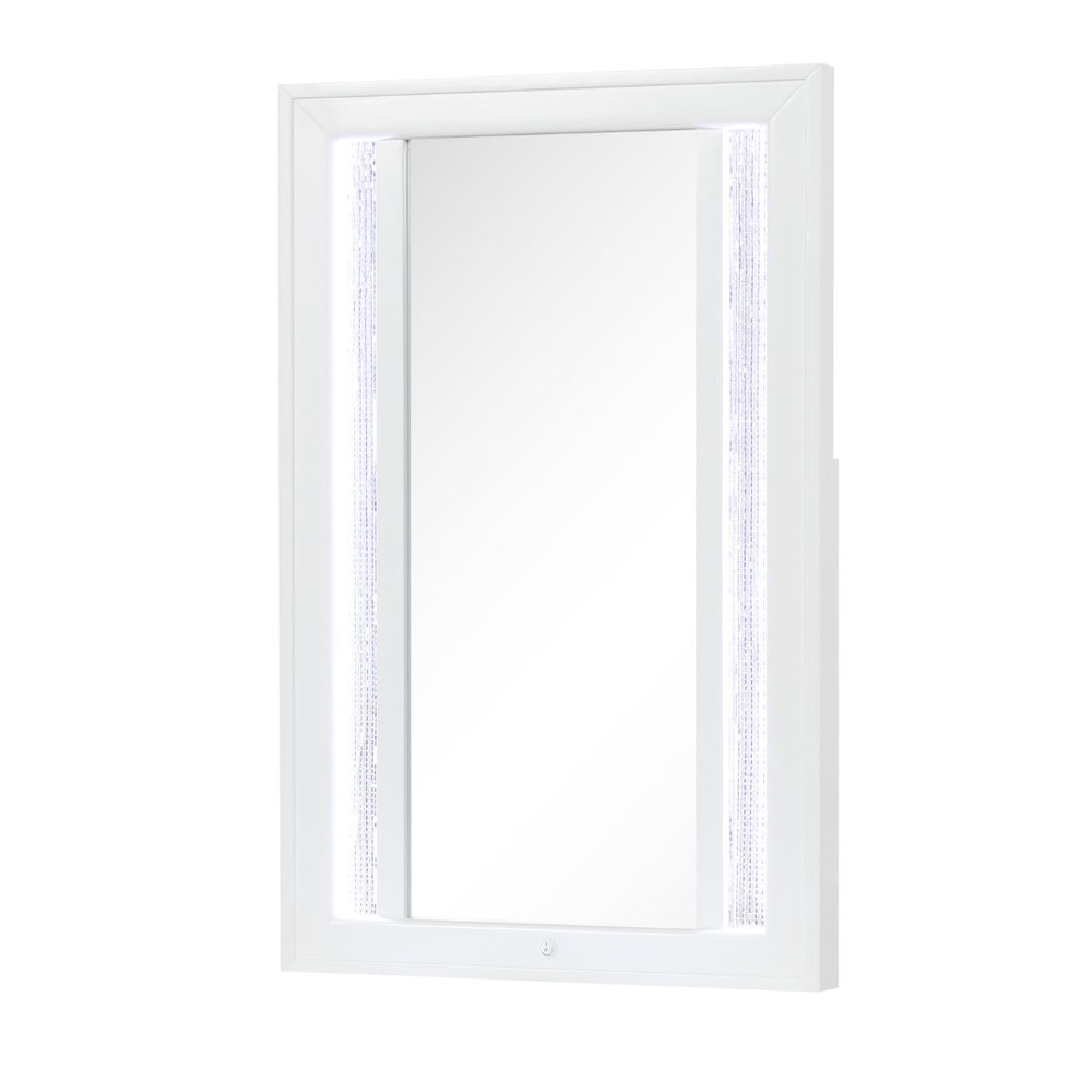 English Elm Abigale Glam White Nightstand with Mirrored Top Led Accent Lighting and Drawer Storage B009S02394