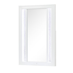 English Elm Abigale Glam White Nightstand with Mirrored Top Led Accent Lighting and Drawer Storage B009S02394