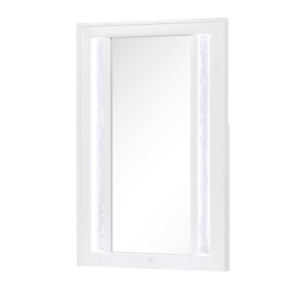 English Elm Abigale Glam White Nightstand with Mirrored Top Led Accent Lighting and Drawer Storage B009S02394