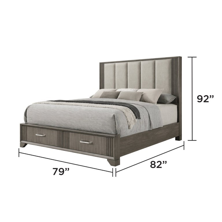 English Elm Hugo King Storage Bed Upholstered Headboard Rubberwood Frame Full Extension Drawers Gray B009S02396