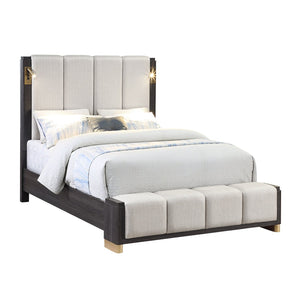 English Elm Clifton King Platform Bed Upholstered Frame with LED Lighting and USB Charging Ports B009S02401