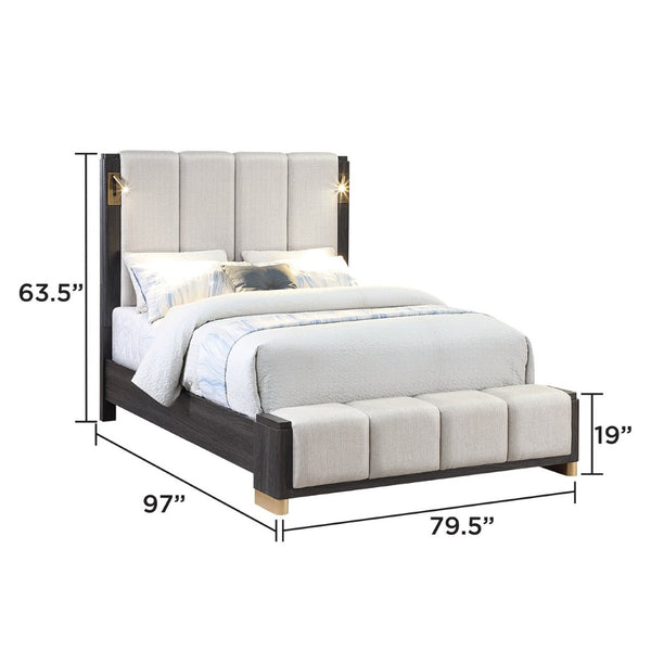 English Elm Clifton King Platform Bed Upholstered Frame with LED Lighting and USB Charging Ports B009S02401