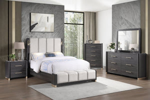 English Elm Clifton King Bedroom Set with LED Lighting USB Charging and Upholstered Platform Bed B009S02404