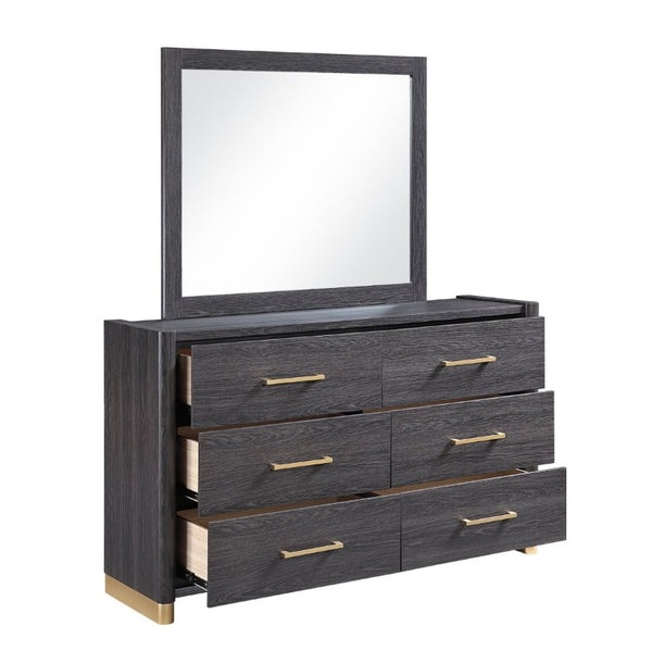 English Elm Clifton King Bedroom Set with LED Lighting USB Charging and Upholstered Platform Bed B009S02404
