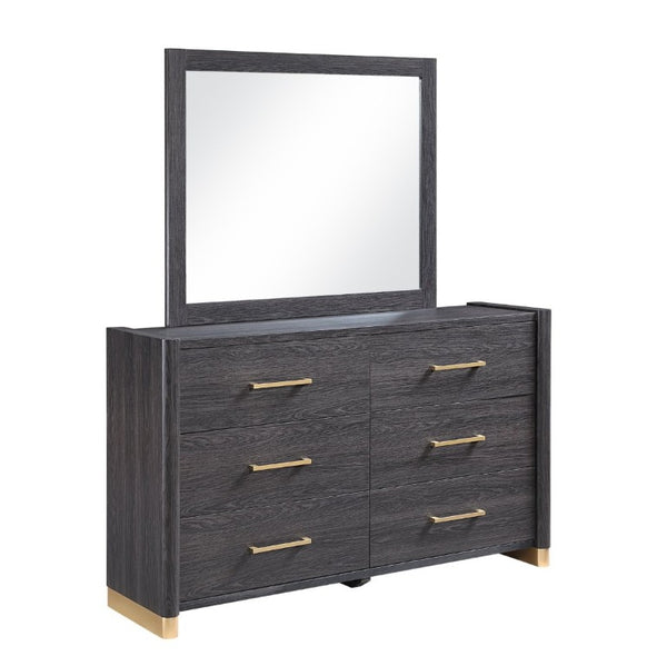 English Elm Clifton King Bedroom Set with LED Lighting USB Charging and Upholstered Platform Bed B009S02404