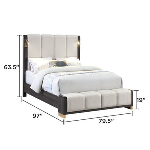 English Elm Clifton King Bedroom Set with LED Lighting USB Charging and Upholstered Platform Bed B009S02404