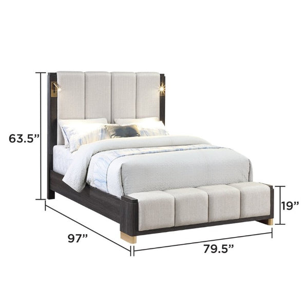 English Elm Clifton King Bedroom Set with LED Lighting USB Charging and Upholstered Platform Bed B009S02404