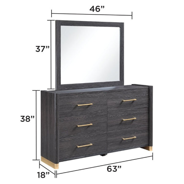 English Elm Clifton King Bedroom Set with LED Lighting USB Charging and Upholstered Platform Bed B009S02404