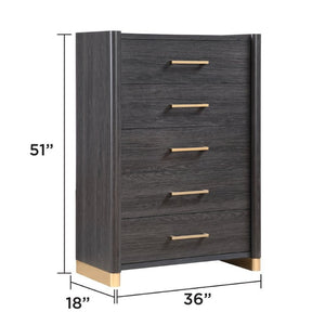 English Elm Clifton King Bedroom Set with LED Lighting USB Charging and Upholstered Platform Bed B009S02404