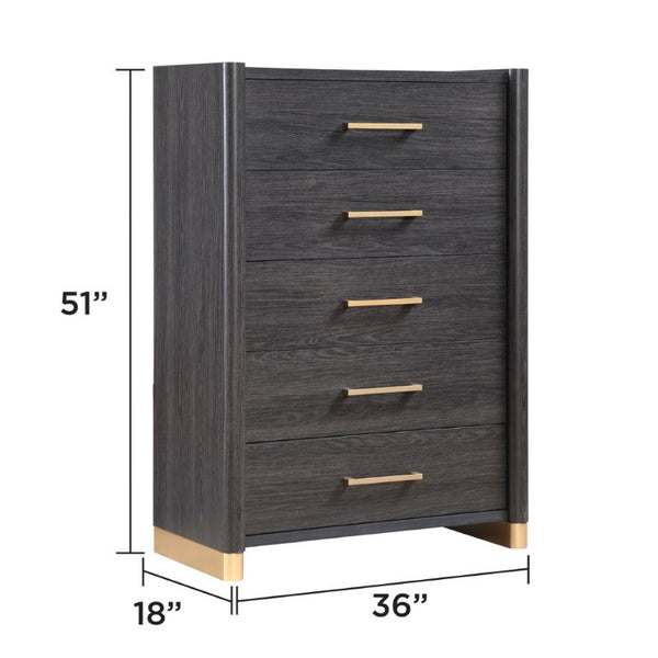 English Elm Clifton King Bedroom Set with LED Lighting USB Charging and Upholstered Platform Bed B009S02404