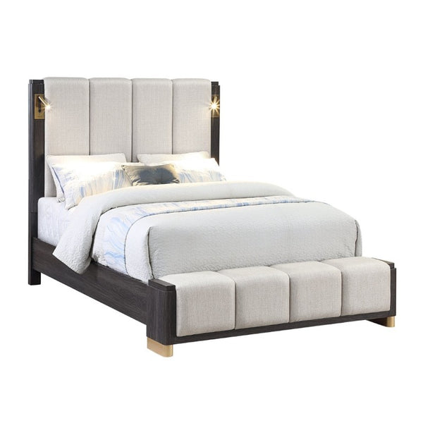 English Elm Clifton King Bedroom Set with LED Lighting USB Charging and Upholstered Platform Bed B009S02404