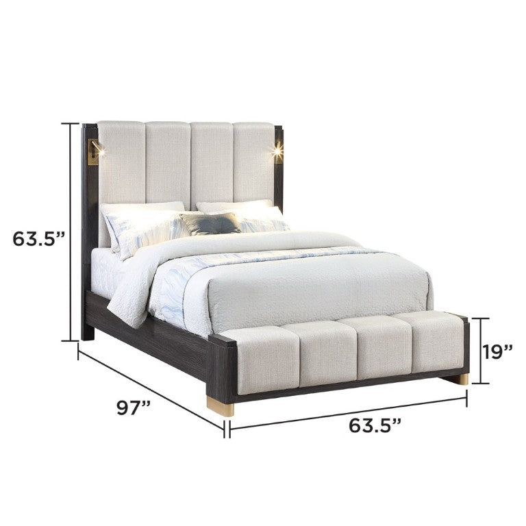 English Elm Clifton Queen Bedroom Set Upholstered Platform Bed LED Lighting USB Espresso Finish B009S02405
