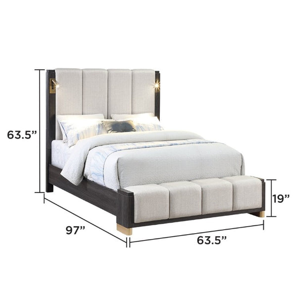 English Elm Clifton Queen Bedroom Set Upholstered Platform Bed LED Lighting USB Espresso Finish B009S02405