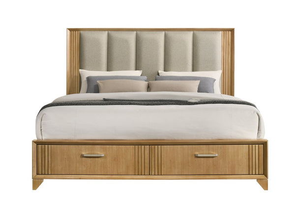 English Elm Hugo King Bedroom Set with Upholstered Headboard Storage Bed and Natural Wood Finish B009S02412