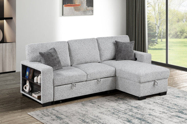 English Elm Buzz Sleeper Sectional with Storage Chaise Usb Ports Console Arm Gray Fabric B009S02413