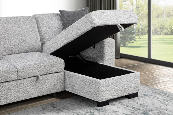 English Elm Buzz Sleeper Sectional with Storage Chaise Usb Ports Console Arm Gray Fabric B009S02413
