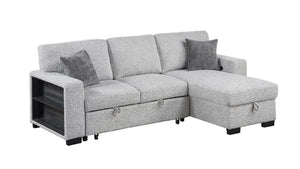 English Elm Buzz Sleeper Sectional with Storage Chaise Usb Ports Console Arm Gray Fabric B009S02413