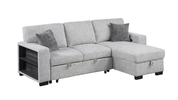 English Elm Buzz Sleeper Sectional with Storage Chaise Usb Ports Console Arm Gray Fabric B009S02413