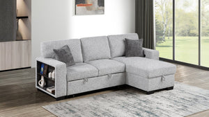 English Elm Buzz Sleeper Sectional with Storage Chaise Usb Ports Console Arm Gray Fabric B009S02413