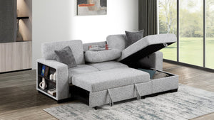 English Elm Buzz Sleeper Sectional with Storage Chaise Usb Ports Console Arm Gray Fabric B009S02413