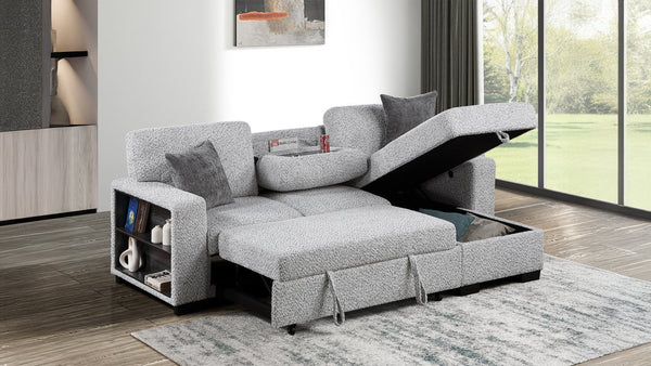 English Elm Buzz Sleeper Sectional with Storage Chaise Usb Ports Console Arm Gray Fabric B009S02413