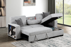 English Elm Buzz Sleeper Sectional with Storage Chaise Usb Ports Console Arm Gray Fabric B009S02413