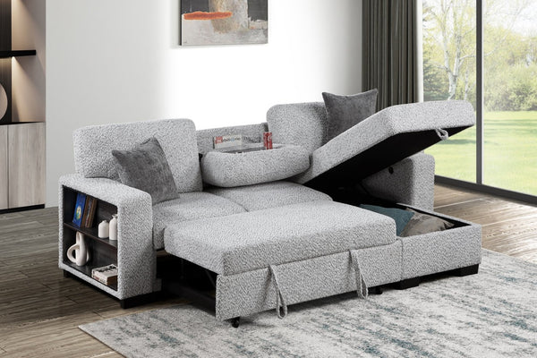 English Elm Buzz Sleeper Sectional with Storage Chaise Usb Ports Console Arm Gray Fabric B009S02413