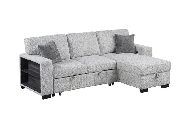 English Elm Buzz Sleeper Sectional with Storage Chaise Usb Ports Console Arm Gray Fabric B009S02413