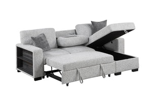 English Elm Buzz Sleeper Sectional with Storage Chaise Usb Ports Console Arm Gray Fabric B009S02413