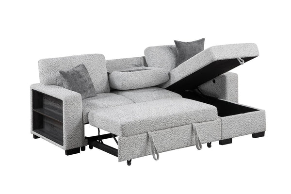 English Elm Buzz Sleeper Sectional with Storage Chaise Usb Ports Console Arm Gray Fabric B009S02413