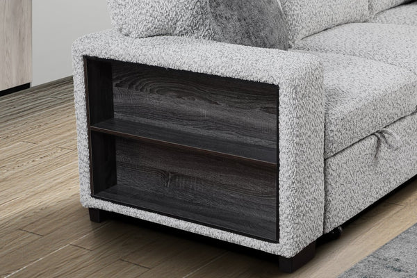 English Elm Buzz Sleeper Sectional with Storage Chaise Usb Ports Console Arm Gray Fabric B009S02413