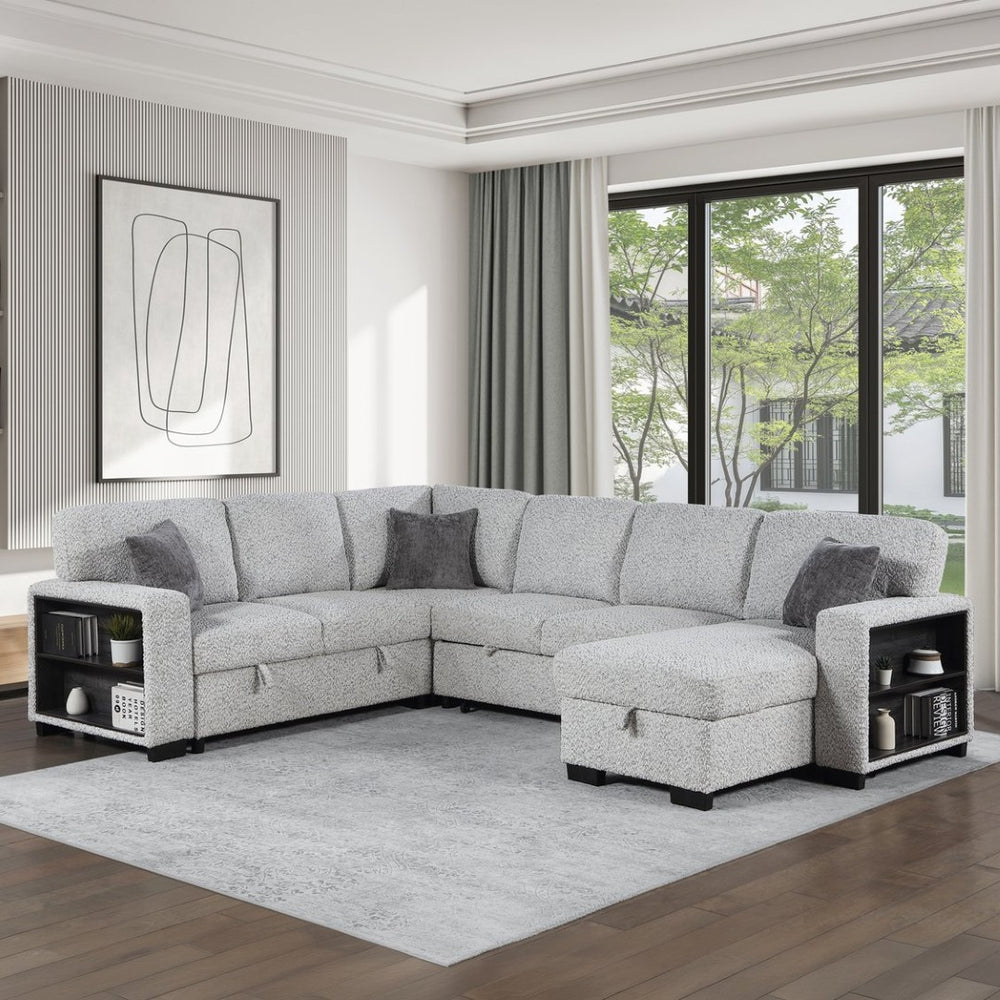 English Elm Giza Bouclé Modular Sectional with Sleeper Storage and Usb Charging for Modern Living B009S02414