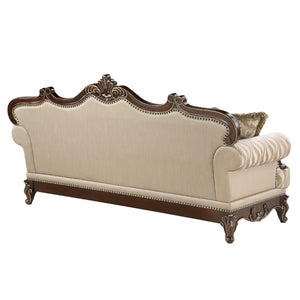 English Elm Lotus Traditional Sofa and Loveseat Set Champagne Gold Fabric with Ornate Wood Frame B009S02447
