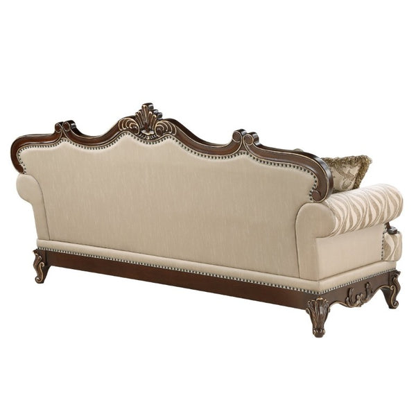 English Elm Lotus Traditional Sofa and Loveseat Set Champagne Gold Fabric with Ornate Wood Frame B009S02447